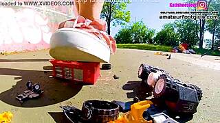 kati s giantess sneaker crushes toys in toy car trample frenzy