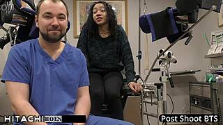 Freshman yasmine woods squirms mandatory hitachi vibrator orgasm from doctor gloves