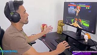 gamer boy'S FANTASY 3some with big tits blonde turns real