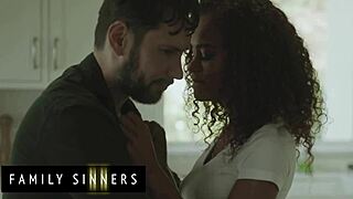 ebony babe bent over moaning while daddy licks spanks her shaved wet pussy