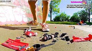 kati s giantess sneaker crushes toys in toy car trample frenzy