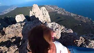 mia bandini petite amateur deepthroats big cock then rides cowgirl in risky public cliff fuck with outdoor cumshot facial