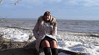 wanna see this fat milf piss outdoors smoke and flash hairy pussy no panties short skirt?