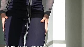 bimbo brunette gives dirty joi jerk off instructions in lingerie spreading her big pussy wide