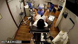 Freshman yasmine woods squirms mandatory hitachi vibrator orgasm from doctor gloves