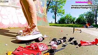 kati s giantess sneaker crushes toys in toy car trample frenzy