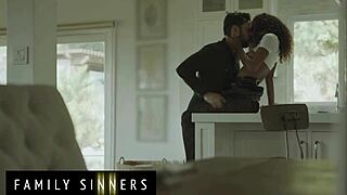 ebony babe bent over moaning while daddy licks spanks her shaved wet pussy