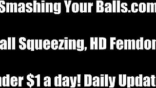 Mistress Brutally Kicks Slave's Balls Until Swollen Bruised