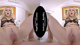 Blonde milf in heels rides cock training pussy POV