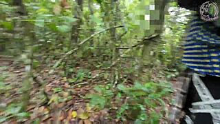 Does Thai babe suddenly pee picking mushrooms in forest?