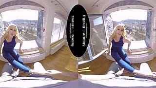 Blonde milf in heels rides cock training pussy POV