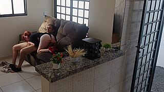 Husband spies hot wife in miniskirt getting doggy fucked by his friend on cam