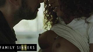 ebony babe bent over moaning while daddy licks spanks her shaved wet pussy