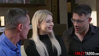 Therapist joins husband for blonde milf's wild anal threesome pounding