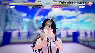 Lesbian Rivals Tease and Squirt in Intense Battle