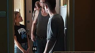 dirty old man slams cash down to drill son's petite teen girlfriend on desk