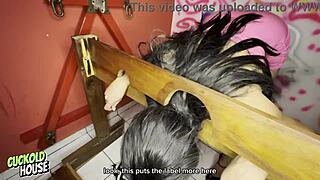 naughty bride bent over fucked doggystyle by two men in bdsm room