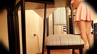 Upskirt Voyeur Catches Miranda's Bare Pussy Under Miniskirt