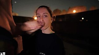 hey slutty teen gets super risky with that bold public facial outdoors