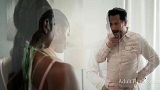 White stepdad pervs on ebony teen bending over for rough doggystyle