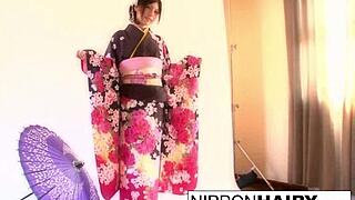 japanese teen geisha tied up tight for hairy pussy play and cumshot pounding!