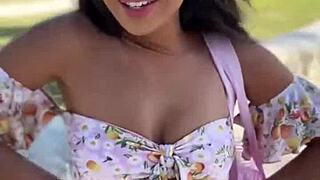 latina malina melendez teases with juicy tits before dropping low to suck that huge cock wet