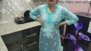 desi indian stepmom with big boobs teaches stepson hardcore fucking in kitchen