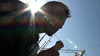 simone peach flashes stockings then blows huge cock outdoors budapest