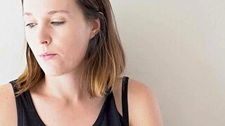 Petite brunette babe smokes hot while teasing blue eyes voyeur