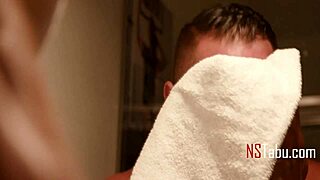 blindfolded big tits redhead milf bound on bed for rough domination breeding