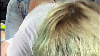 Heart pounding as streetwalker in wet t-shirt sucks cock deep in backseat swallows every drop after cum