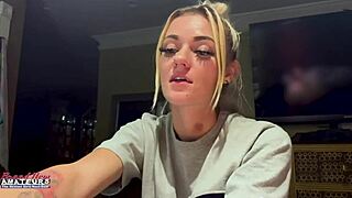 skinny blonde sassy rims balls sucks cock and takes pussy pounding