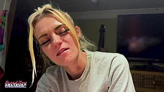 skinny blonde sassy rims balls sucks cock and takes pussy pounding