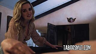 Hot blonde wife rides stepdad's monster cock cowgirl while husband watches their taboo dad-girl 3some fantasy explode doggystyle