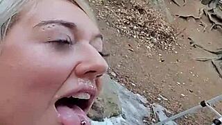 Strangers Bend Over for Public Doggystyle Fuck Ending in Facial Cumshot