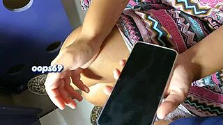 Brazilian Milf Grinds Phone on Stranger's Dick in Crowded Train