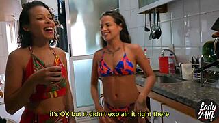 two latina sluts vent about husbands then scissor and lick on bed