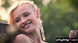 hungarian blonde mikki reveals shaved pussy outdoors softly
