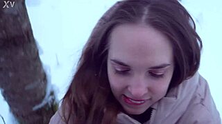 winter forest walk turns pussy creampie fill by muscular guy 4k