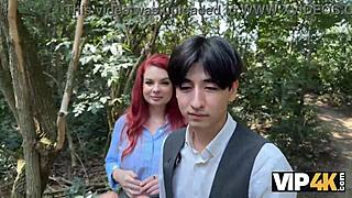 vip4k. o-olivia's red lingerie flashes before public pussy pound... bf watches 😳