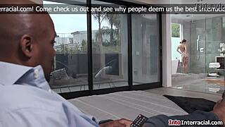 stepdaughter steps into the shower right in front of her black stepdad