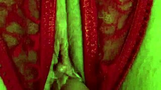 shaved hairless pussy fingered wet in tight red thong panties dripping