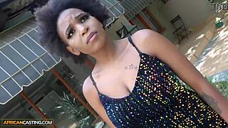 Suggestive ebony milf mounts huge white cock during intense pov casting