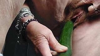 German Granny Oma Slams Thick Cucumber into Hairy Pussy.
