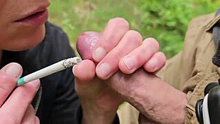 i smoke two cigarettes then give sloppy blowjob ending with hot cumshot all over my face