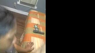 Ebony bitch deepthroats amateur cock hungrily