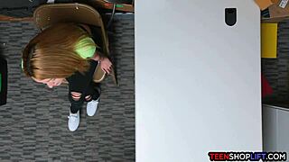 Teen Shoplifter Caught Bent Over by Guard for Doggystyle Fuck and Blowjob