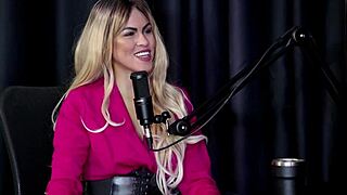 safada angel baronesa sucks cock deep while tits get sucked and plug slips into ass for piss show