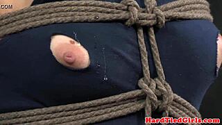 overarm tied breasts on india summer in rough maledom bondage as submissive slave endures