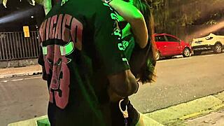 police carnival slut catches black guy to cum on his monster cock outdoors